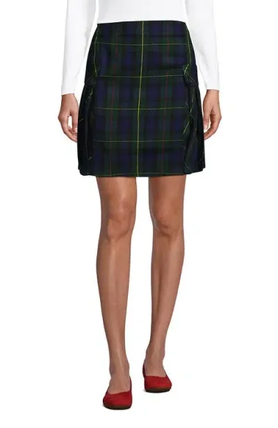 Lands' End School Uniform Young  Side Pleat Plaid Skort Above The Knee In Hunter/classic Navy Plaid