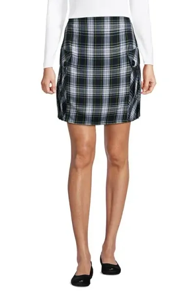 Lands' End Kids'  School Uniform Girls Plus Side Pleat Plaid Skort Above The Knee In White Plaid