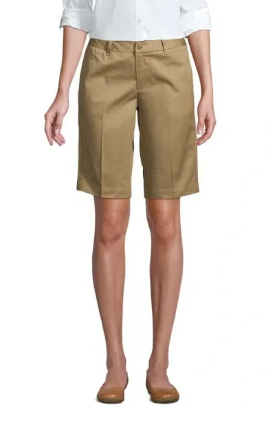 Lands' End School Uniform Young  Tall Plain Front Blend Chino Shorts In Khaki