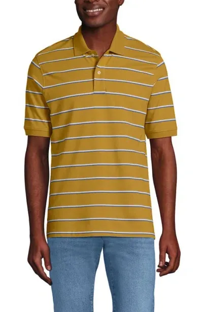 Lands' End Short Sleeve Comfort-first Mesh Polo Shirt In Spicy Mustard Stripe