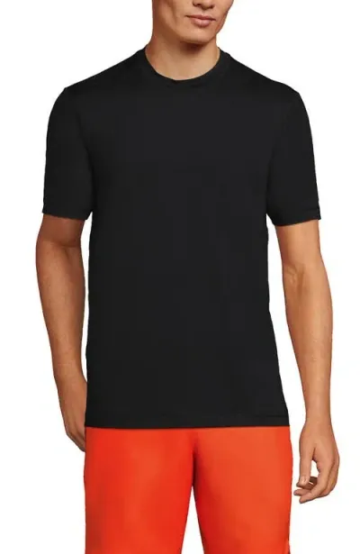 Lands' End Short Sleeve Swim Tee Rash Guard In Black