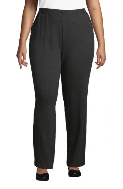 Lands' End Plus Size Sport Knit High Rise Pants In Dark Charcoal Heather