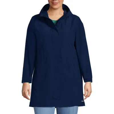 Lands' End Plus Size Squall Hooded Waterproof Raincoat In Deep Sea Navy