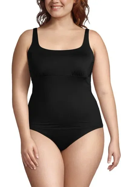 Lands' End Plus Size Chlorine Resistant Square Neck Underwire Tankini Swimsuit Top In Black Havana Floral