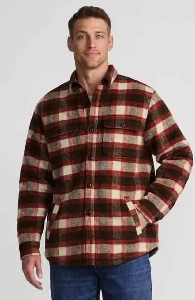 Lands' End Super Brushed Shirt Jacket In Rich Coffee/dark Orange Plaid