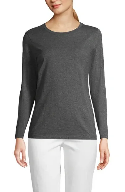 Lands' End Relaxed Supima Cotton Long Sleeve Crew Neck T-shirt In Charcoal Heather