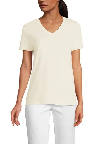 Lands' End Relaxed Supima Cotton V-neck T-shirt In Fresh Ivory