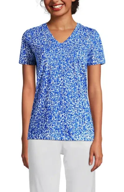 Lands' End Relaxed Supima Cotton V-neck T-shirt In Ivory/vista Blue Flowers