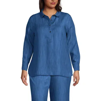 Lands' End Plus Size Twill Tencel Fiber Popover Shirt In Soft Indigo