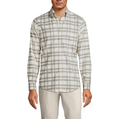 Lands' End Traditional Fit No Iron Twill Shirt In Light Gray Stone/ivory Plaid