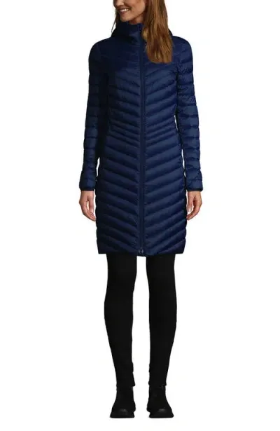 Lands' End Ultralight Packable Long Down Coat In Deep Sea Navy