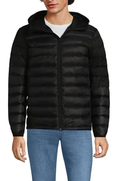 Lands' End Wanderweight Ultralight Packable Hooded Down Jacket In Black