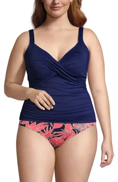 Lands' End Plus Size V-neck Wrap Underwire Tankini Swimsuit Top In Deep Sea Navy