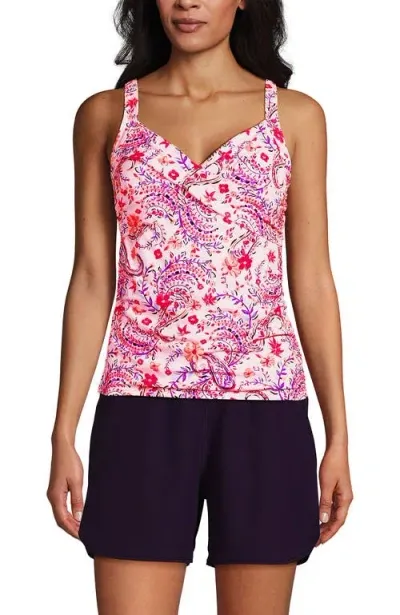 Lands' End Wrap Underwire Tankini Top Swimsuit In Wood Lily Multi Floral Paisley