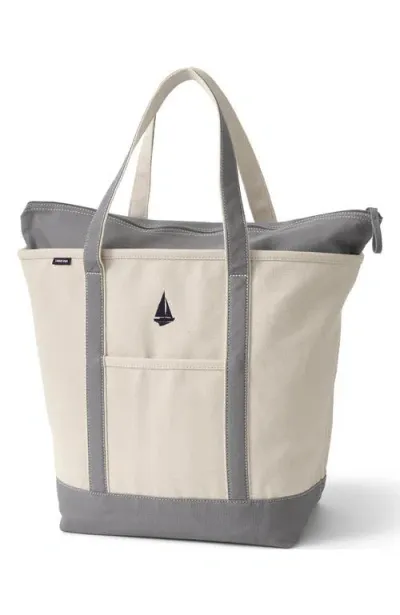 Lands' End Zip Top Canvas Tote Bag In Natural/silver Graphite