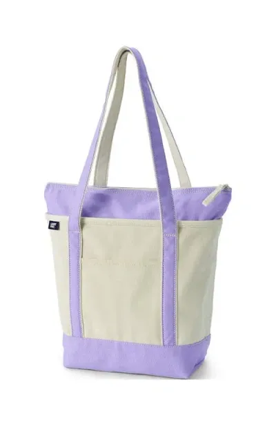 Lands' End Zip Top Long Handle Canvas Tote Bag In Natural/lavender Cloud