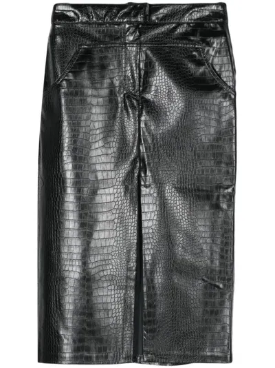 Laneus Croc-embossed Midi Skirt In Black