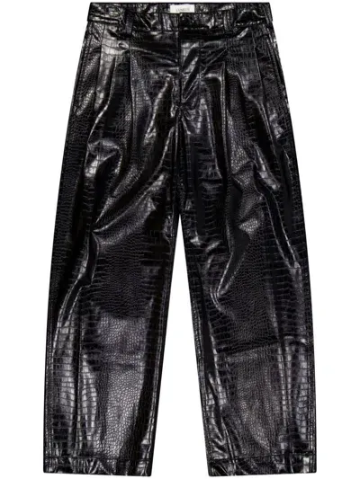 Laneus Embossed Crocodile Leather Trousers In Black