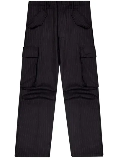 Laneus Pinstripe-pattern Cargo Trousers In Black