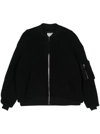 Laneus Shearling Bomber Jacket In Black