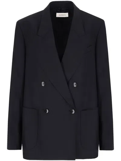 Laneus Wool Double-breasted Blazer In Black