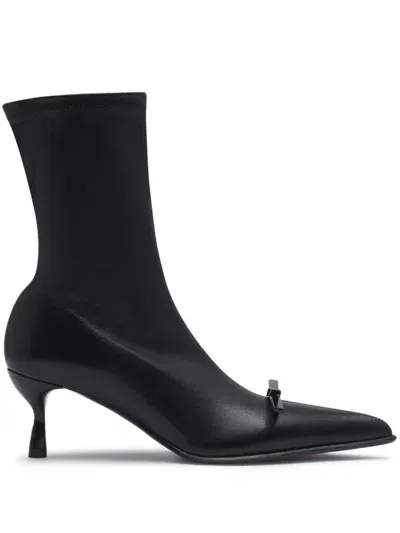 Lanvin Bow-detail Leather Ankle Boots In Black