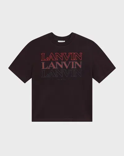 Lanvin Kids' Boy's Triple Logo-print T-shirt In Chocolate Brown