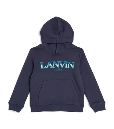 Lanvin Enfant Kids' Cotton Logo Hoodie In Navy