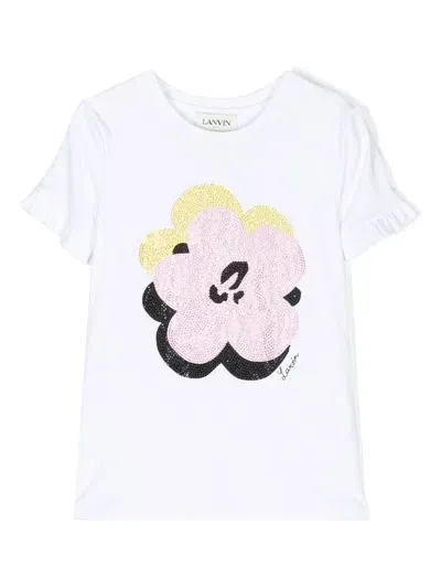 Lanvin Enfant Floral-print Sequin Detail T-shirt In Weiss