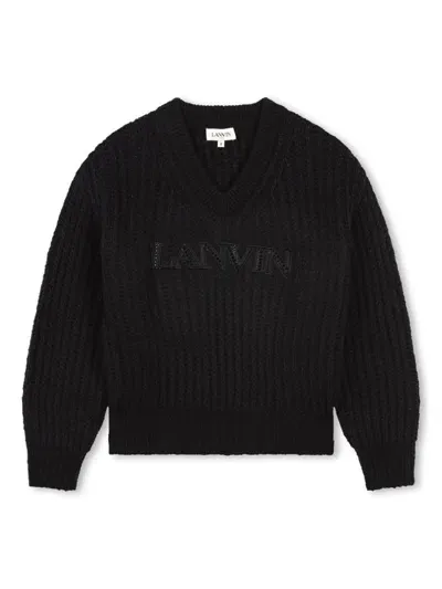 Lanvin Enfant Kids' Knitted V-neck Pullover In Black