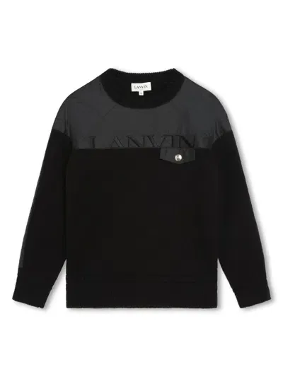 Lanvin Enfant Kids' Logo-embroidered Panelled Pullover In Black