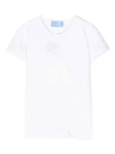 Lanvin Enfant Kids' Logo-embroidered Sequinned T-shirt In White