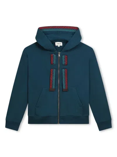 Lanvin Enfant Kids' Logo-embroidered Zip-up Hoodie In Blue