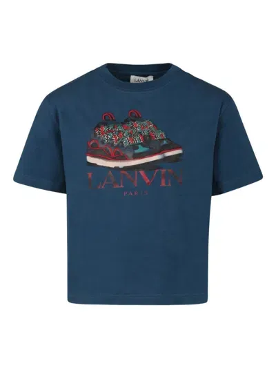 Lanvin Enfant Kids' Logo-print Organic Cotton T-shirt In Blue