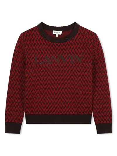 Lanvin Enfant Herringbone-pattern Crew-neck Jumper In 红色