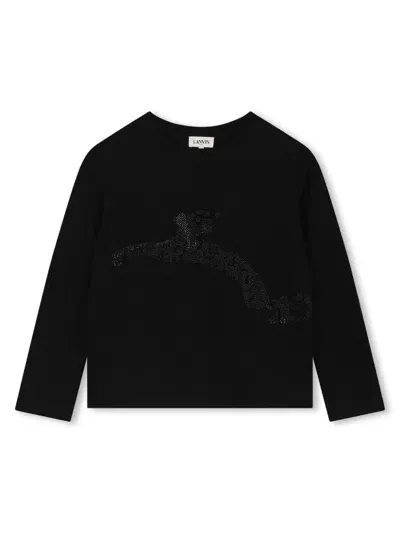 Lanvin Enfant Kids' Rhinestone-embellished Cotton T-shirt In Black