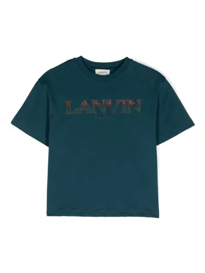 Lanvin Enfant Kids' Rubberised-logo T-shirt In Blue