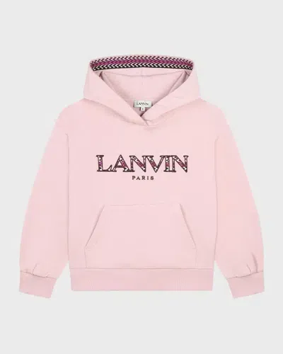 Lanvin Kids' Girl's Embroidered Logo-print Hoodie In Rose Water