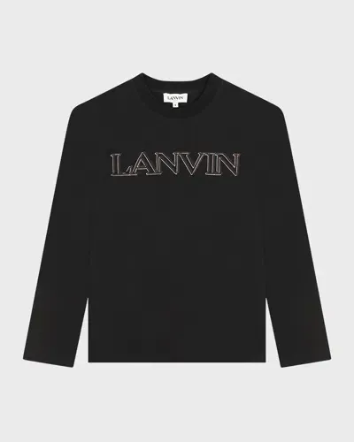 Lanvin Kids' Girl's Embroidered Logo-print T-shirt In Black