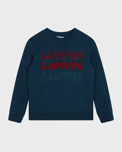 Lanvin Kids' Girl's Triple Logo-print T-shirt In Blue