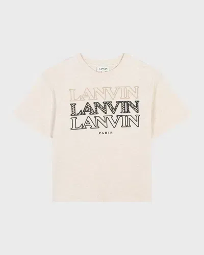 Lanvin Kids' Girl's Triple Logo-print T-shirt In Off White Marl