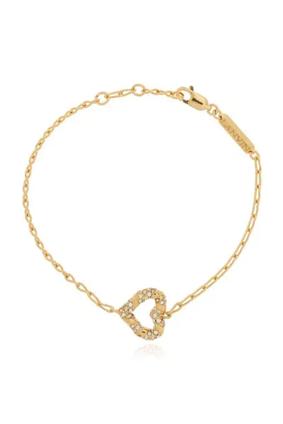 Lanvin Heart Shape Pendant Bracelet In Gold Crystal