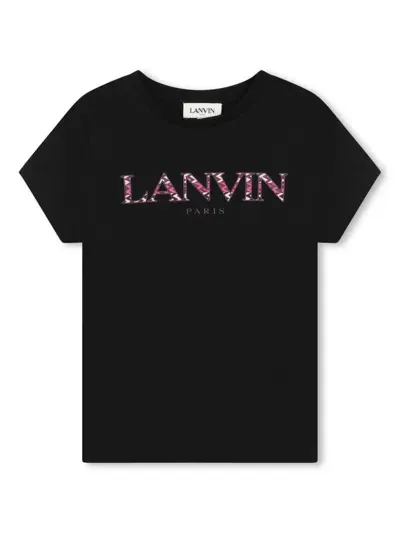 Lanvin Kids' Girl's Classic Curb Logo-print T-shirt In Black