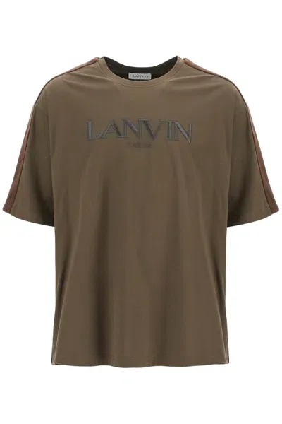 Lanvin Logo T-shirt With Curb Branded Stripes In Brown