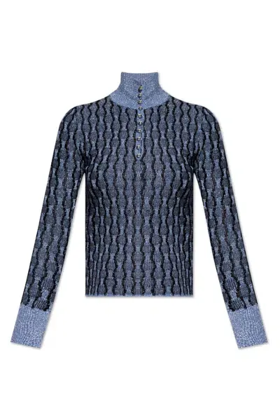 Lanvin Lurex Thread Turtleneck Jumper In Blue