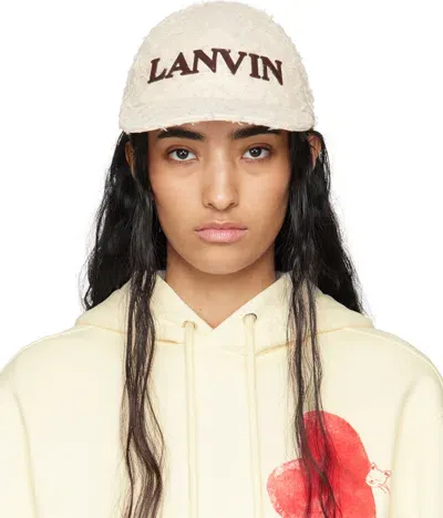 Lanvin Off-white Herringbone Motif  Cap In 0739 Lt Bge/brgndy