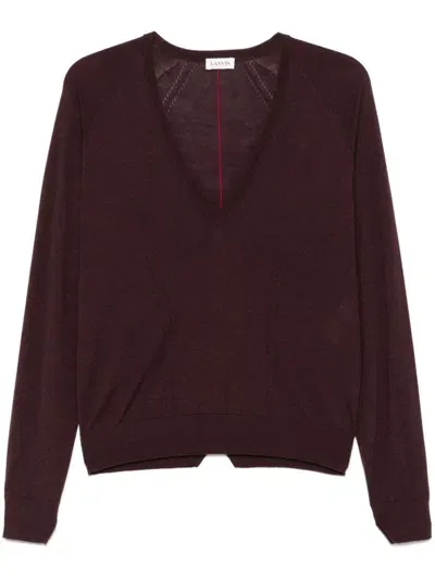 Lanvin Pointelle-trim Sweater In Rot