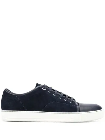 Lanvin Suede And Nappa Captoe Low To Sneaker In Blue