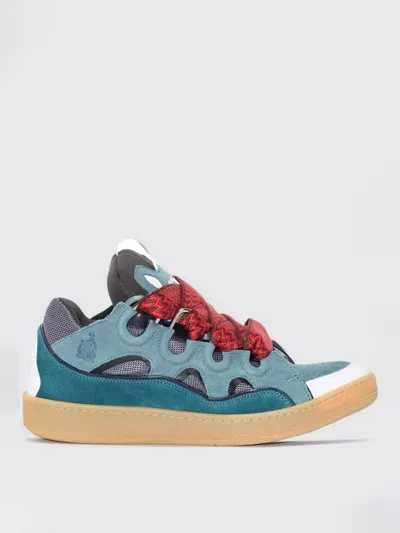 Lanvin Blue Curb Low Top Leather Trainers In Charcoal