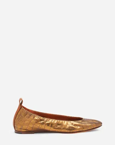 Lanvin The Ballerina In Crocodile-effect Leather For Women In Gold